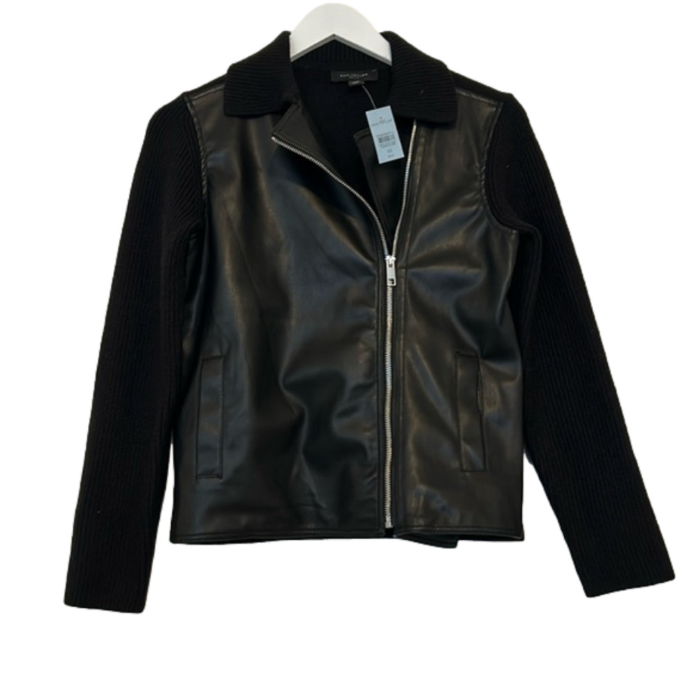 Ann Taylor Faux Leather Sweater Jacket, XS Petite